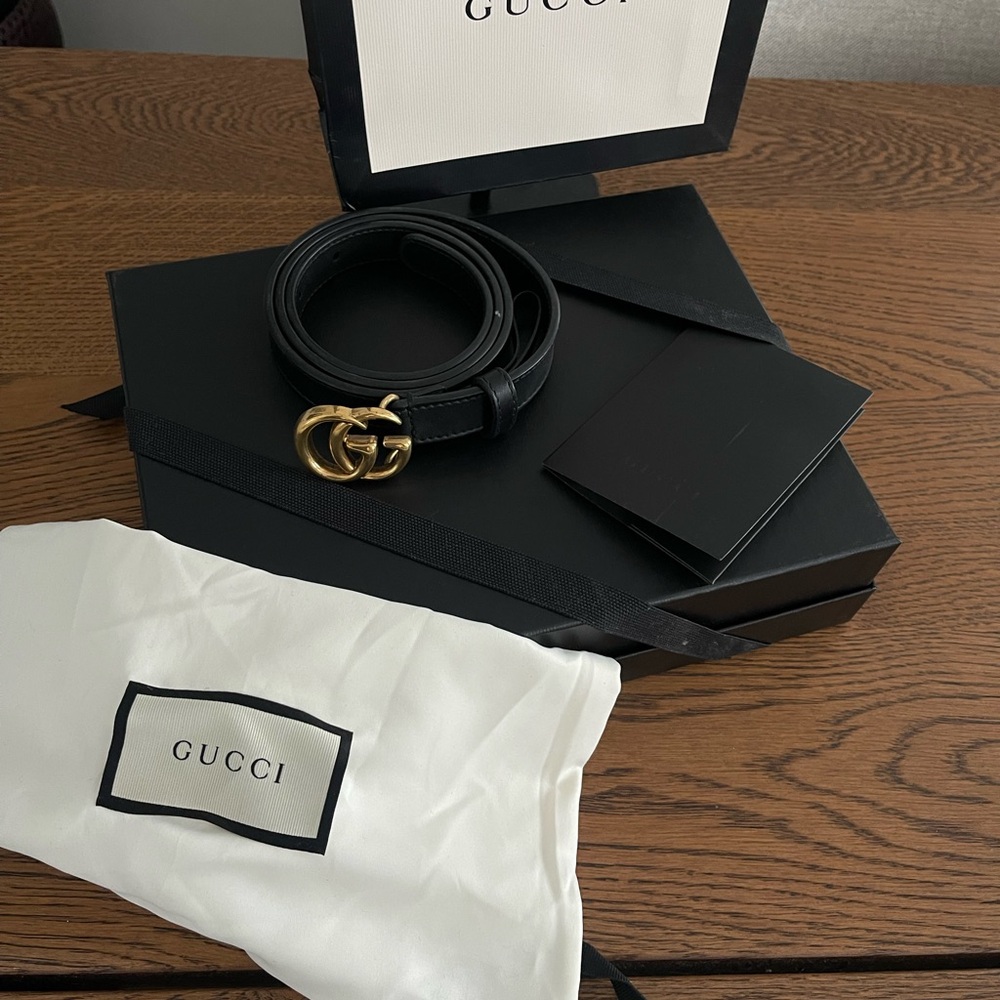 Gucci Black Leather Belt with Gold Buckle